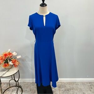 Lauren Ralph Lauren Royal Blue Elegant Keyhole Chest Midi Drees - Reemoly
